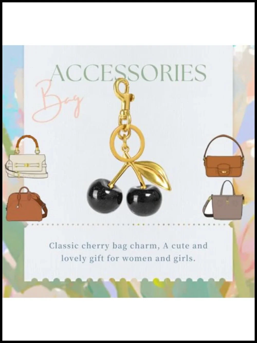 Cherry Bag Charm Purse Chain Accessories with Keyring Clip